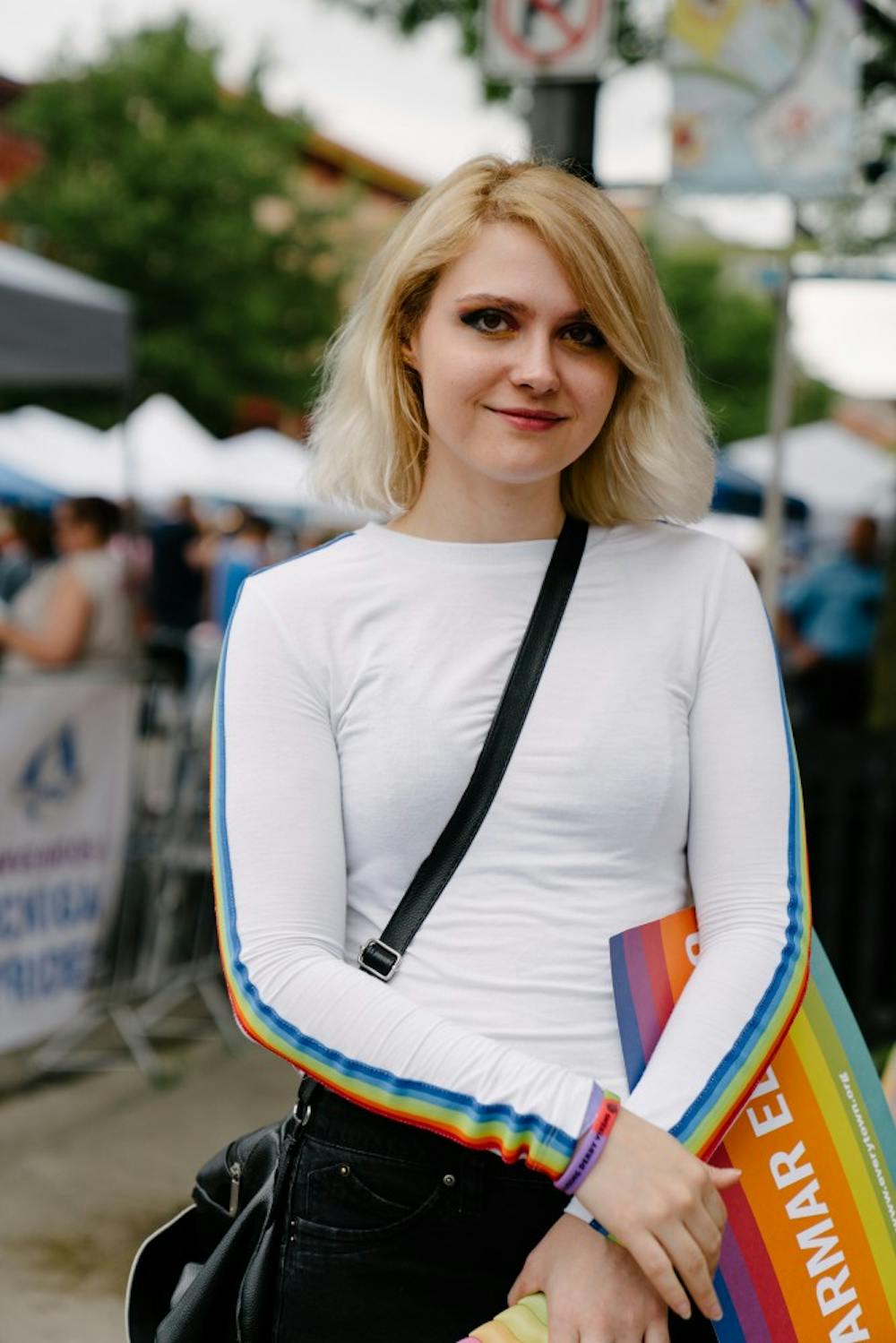 <p>Lansing resident Mejo Scenga at Pride in Old Town on Saturday, June 15, 2019.</p>