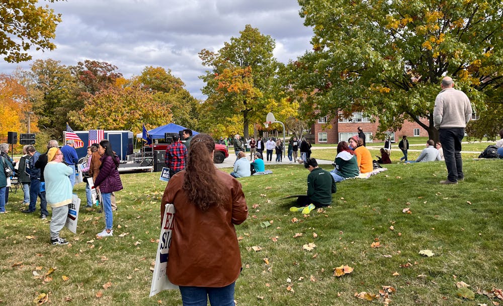 <p>U.S. Rep. Elissa Slotkin, Michigan Attorney General Dana Nessel and U.S. Sen. Debbie Stabenow host a student voter turnout rally on Oct. 16, 2022.</p>