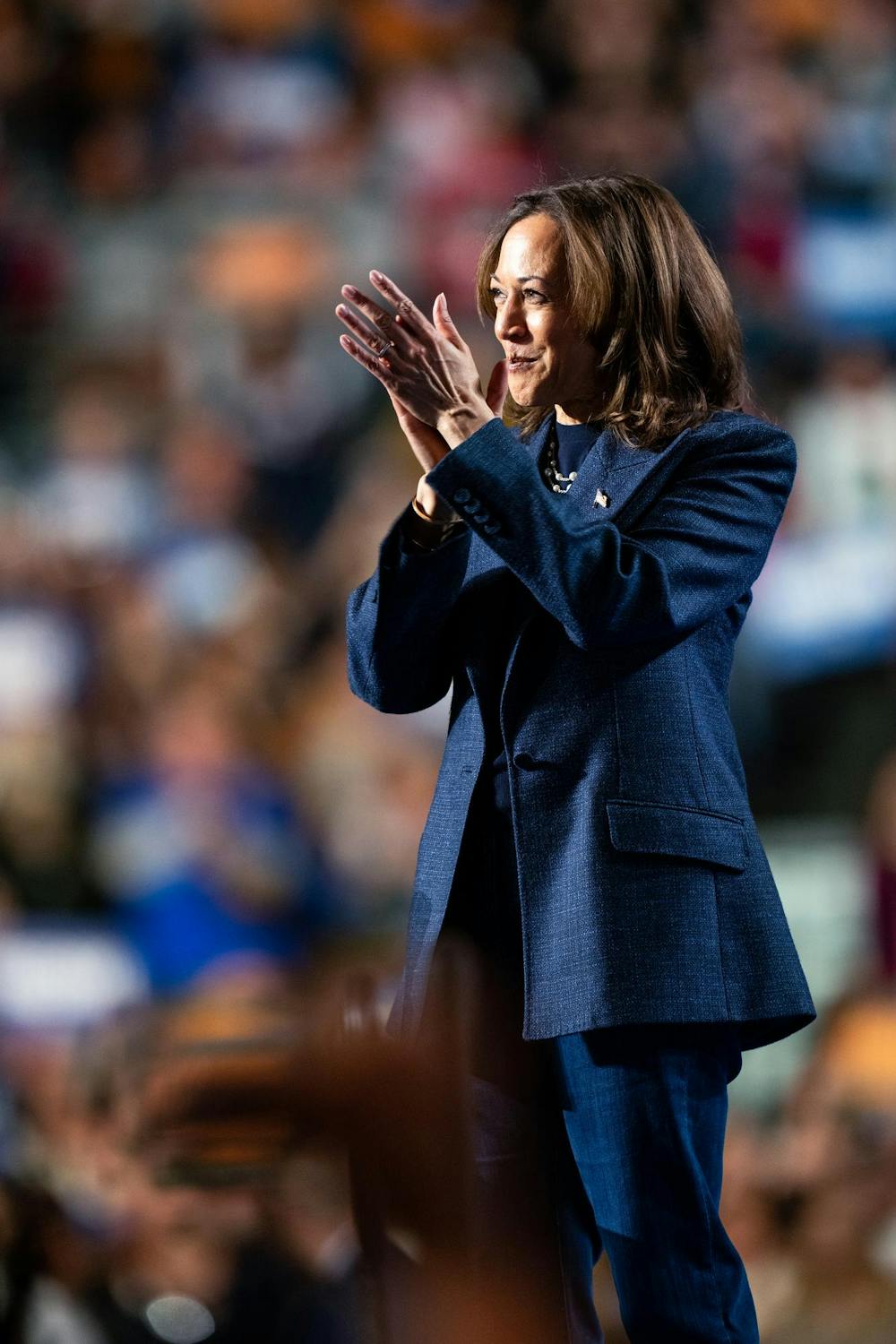 <p>Vice President Kamala Harris speaks at her presidential campaign rally on Michigan State University's campus in East Lansing, Michigan, on Nov. 3, 2024. Vice President Harris' rally at MSU demonstrates this election cycle's focus on young voters and battleground states like Michigan.</p>