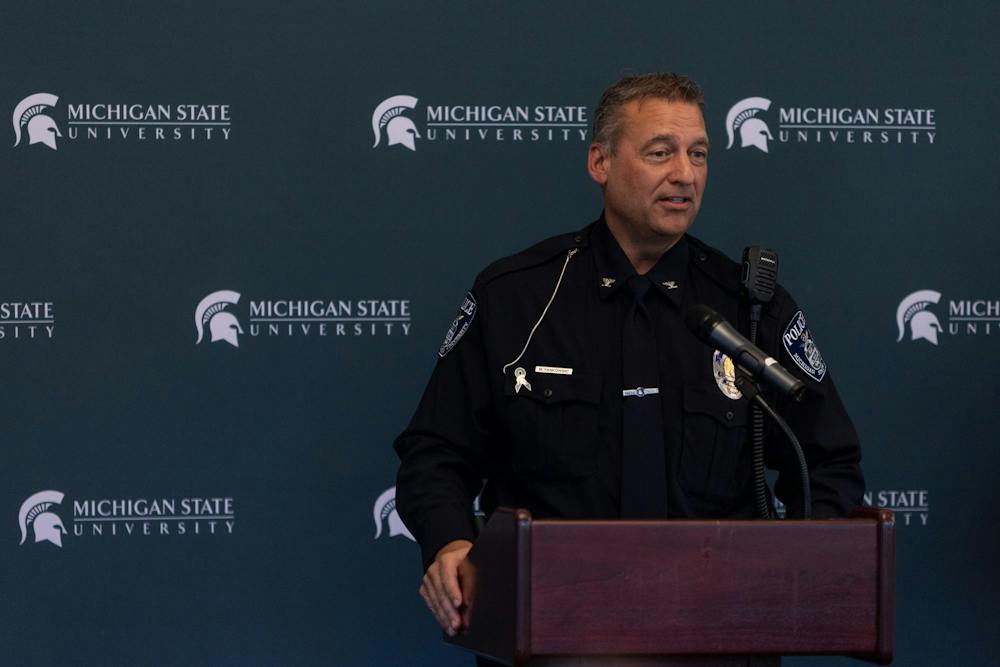<p>Michigan State Chief of Police &amp; Executive Director of Public Safety Mike Yankowski talks during the news conference regarding the widespread campus power outage at the Henry Center for Executive Development in East Lansing, Mich., on Monday, September 21, 2026.</p>