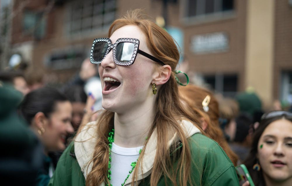 <p>MSU Students rally on Grand River to celebrate St. Patrick’s Day on March 17, 2024.&nbsp;</p>