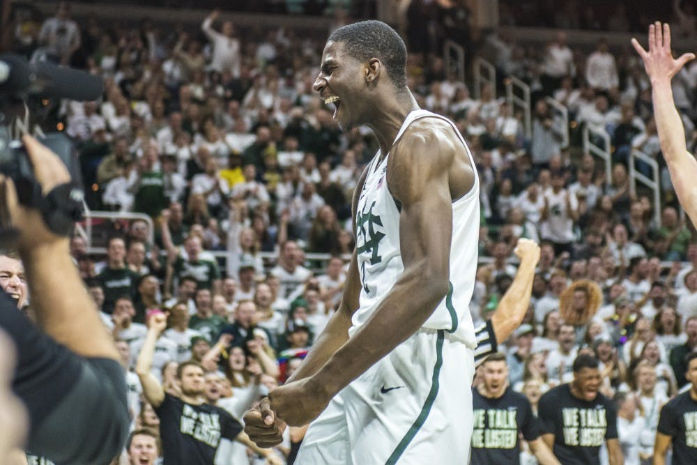 <p>Former freshman forward Jaren Jackson Jr. (2) expresses emotion during the men's basketball game against Michigan on Jan. 13, 2018 at Breslin Center. The Spartans were defeated by the Wolverines, 82-72. (Nic Antaya | The State News)</p>
