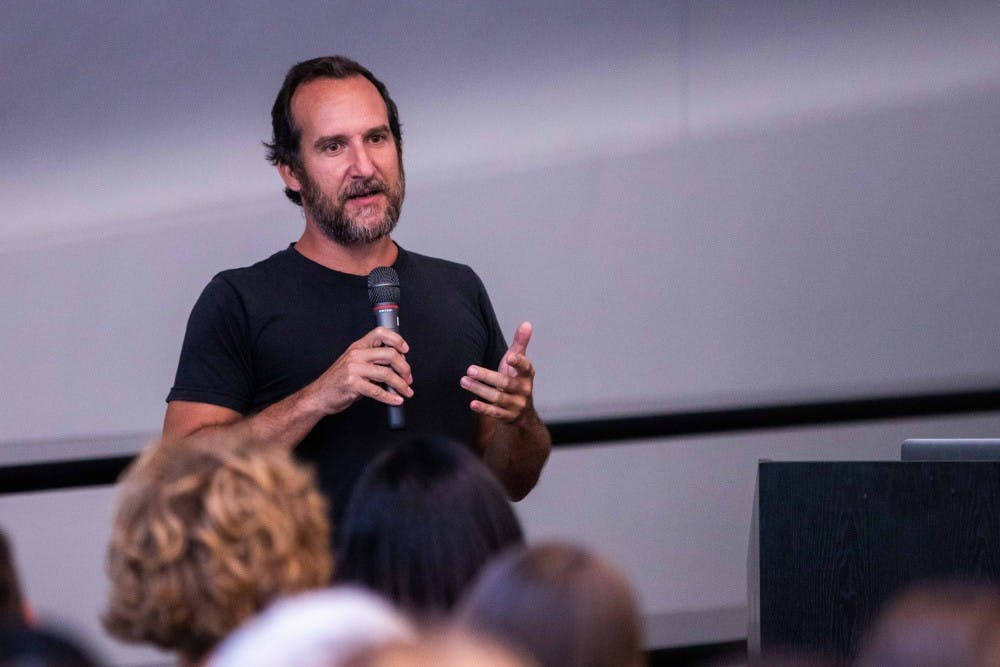 Artist Scott Hocking talks at the Broad Art Museum on Sept. 18, 2018.