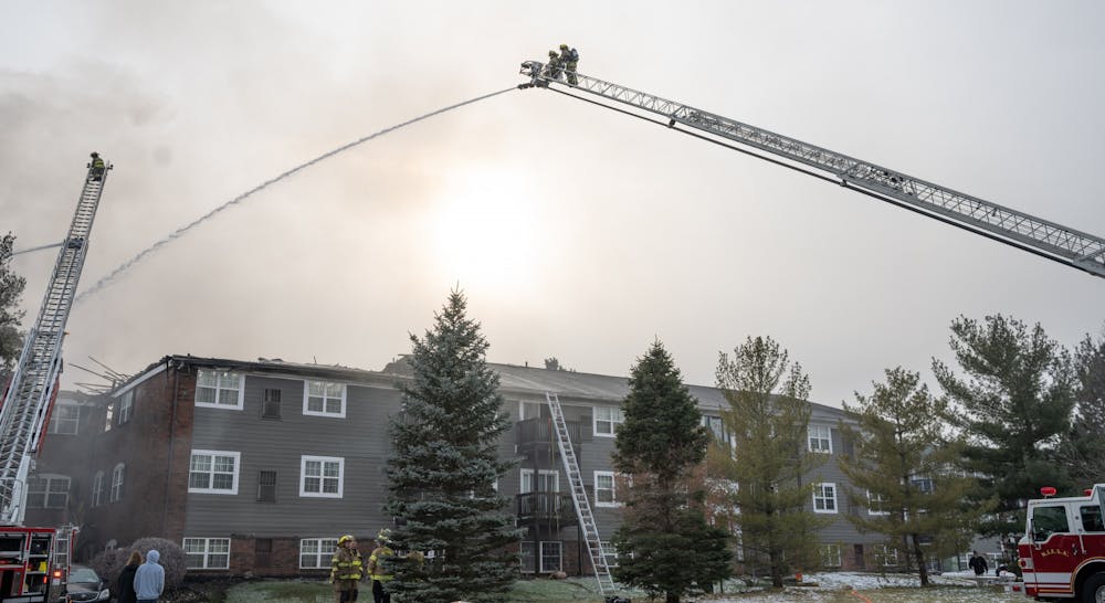 <p>Firefighters from Meridian Township and multiple other departments put out a fire at the Knob Hill Apartments on Dec. 21, 2022. Meridian Township Fire Chief Michael Hamel said the fire started as a couch fire and there are no known injuries.</p>