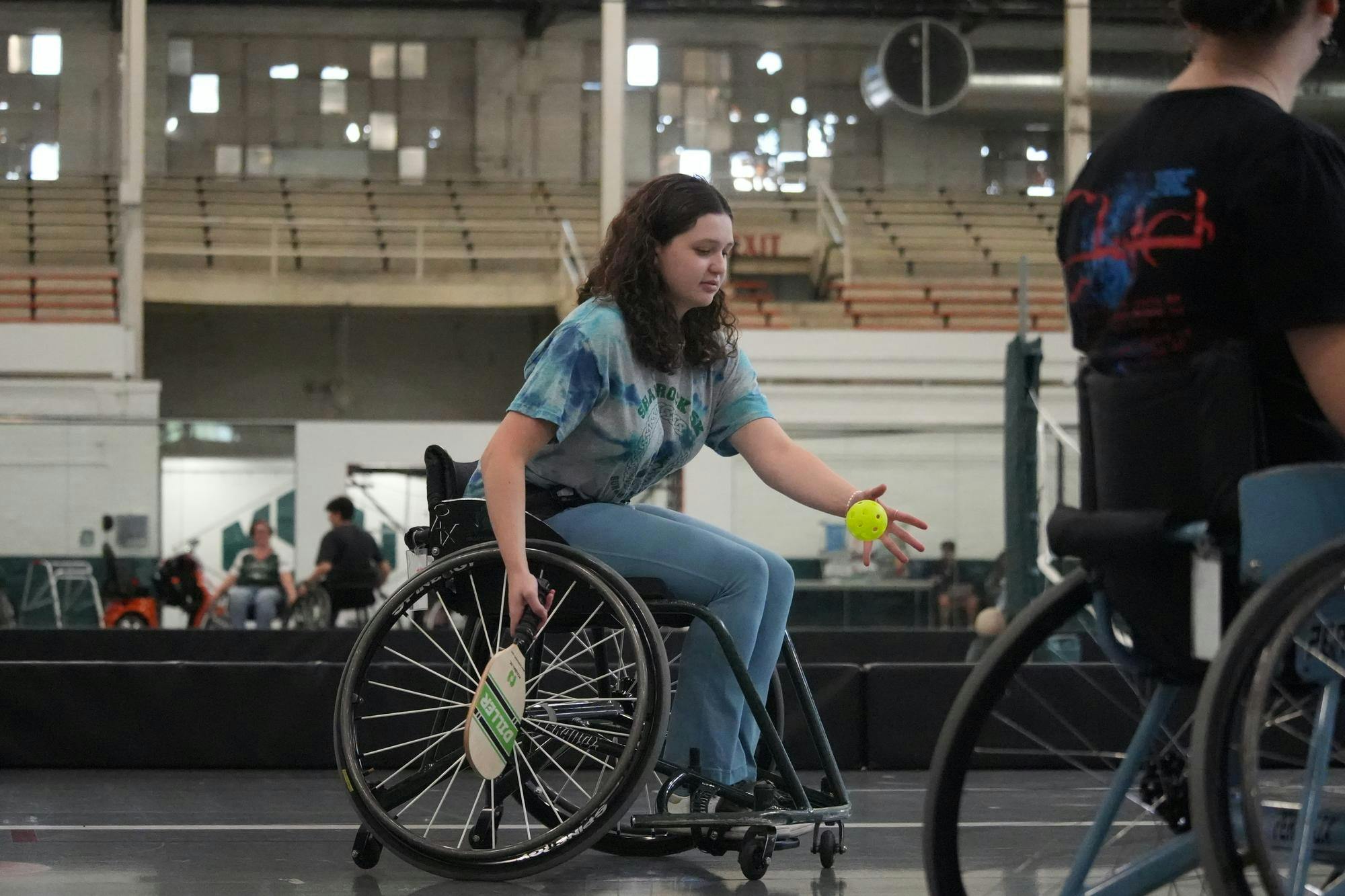 <p>Michigan State Sophomore, Piper Gelfand, participates in adaptive pickleball on Oct. 5th, 2024. Adaptive Recreation is a program through MSU Recreational sports to give everyone a chance to play team sports such as basketball, pickleball, and volleyball.</p>