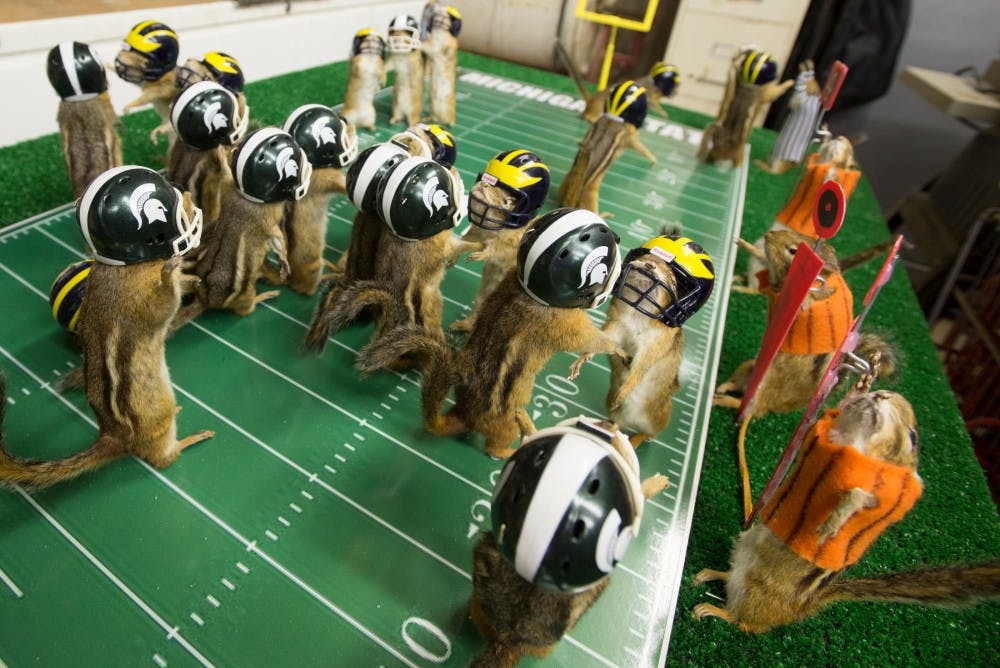 <p>A piece done lansing resident Nick Saade in his workshop in Lansing, Mi on Oct. 12, 2015.</p>