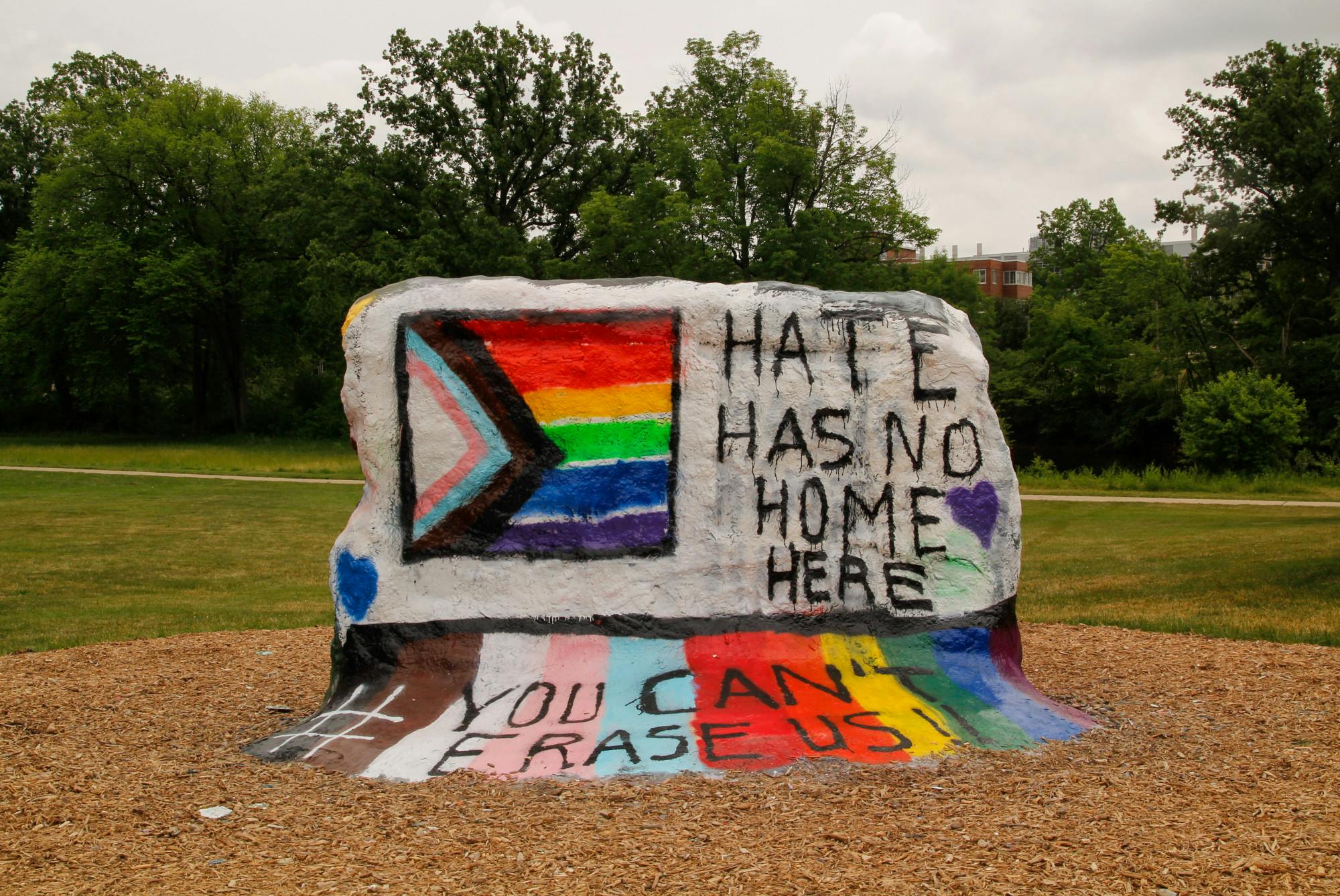 <p>The message was clear: Michigan State students would not allow for The Rock to be a vehicle for hate speech and they will continue to push until progress is made. The Rock was photographed on June 9, 2021.</p>
