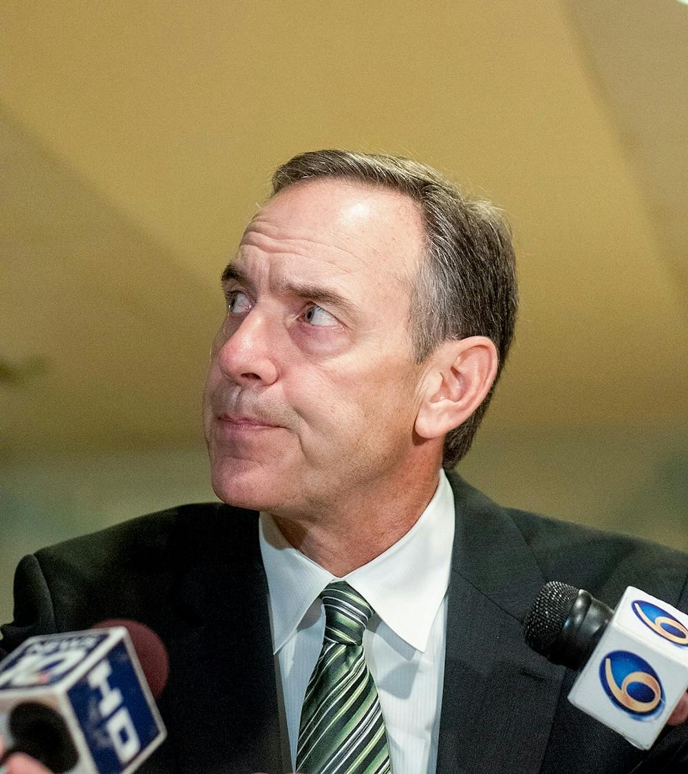 	<p>Head coach Mark Dantonio speaks with members of the media Sunday evening, Dec. 2, 2012, at Kellogg Center. The Spartans will play in the Buffalo Wild Wings Bowl on Dec. 29 in Tempe, Ariz. Justin Wan/The State News</p>