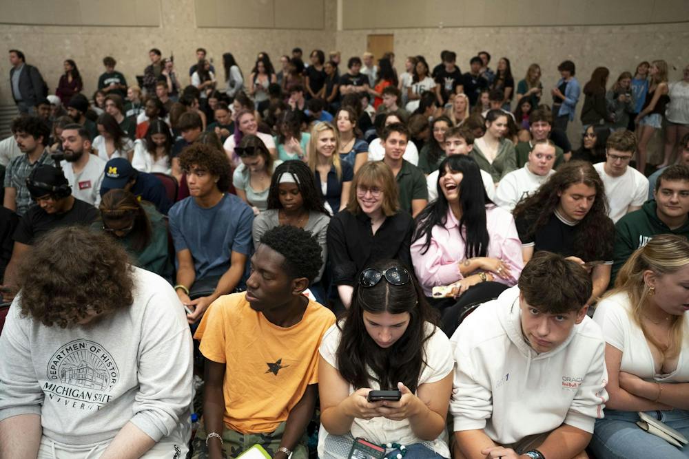 <p>Michigan State Students and community members wait for an Abdul El-Sayed rally to begin at the MSU Union in East Lansing, Mich., on Sept. 11, 2026.</p>