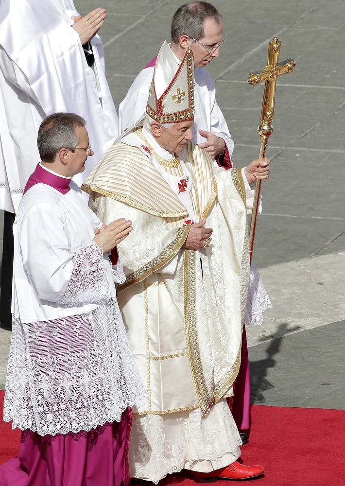 	<p>Pope Benedict <span class="caps">XVI</span> leaves the canonization ceremony of seven new saints, including Kateri Tekakwitha, on Oct. 21. The Pope soon will be using a popular social media website, Twitter.</p>