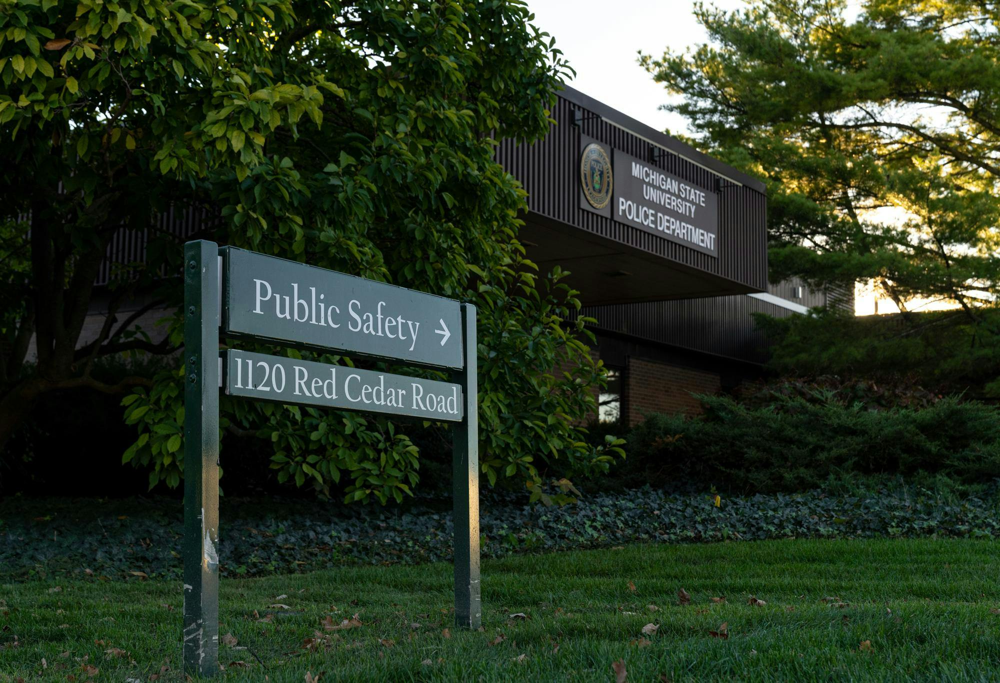 <p>Public Safety sign in front of the MSU Police Station in East Lansing, Michigan on Oct. 15, 2025.</p>