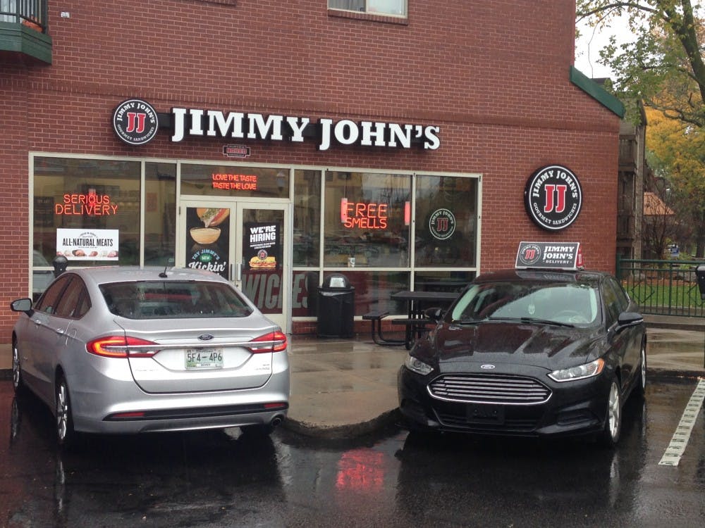 <p>The Jimmy John's location on Grand River Avenue and Collingwood Drive is pictured on October 23, 2017.</p>