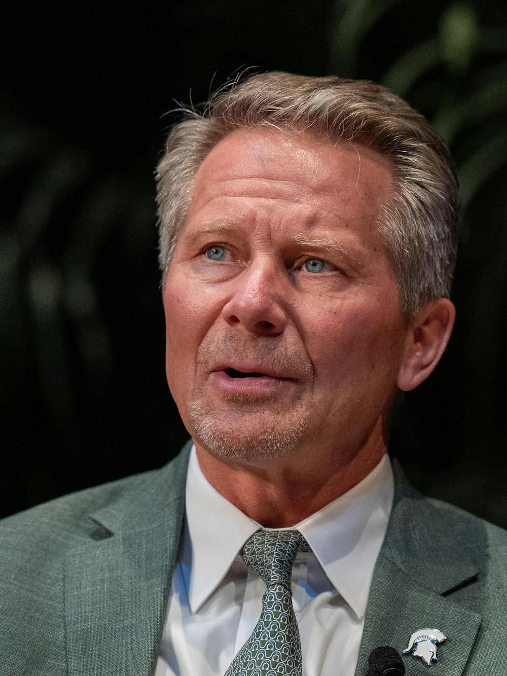 Michigan State University President Kevin M. Guskiewicz during the first Presidential Speaker Series, a panel discussion is held at the Wharton Center for Performing Arts on Michigan State University’s campus in East Lansing, Mich., on Tuesday, March 17, 2026.
