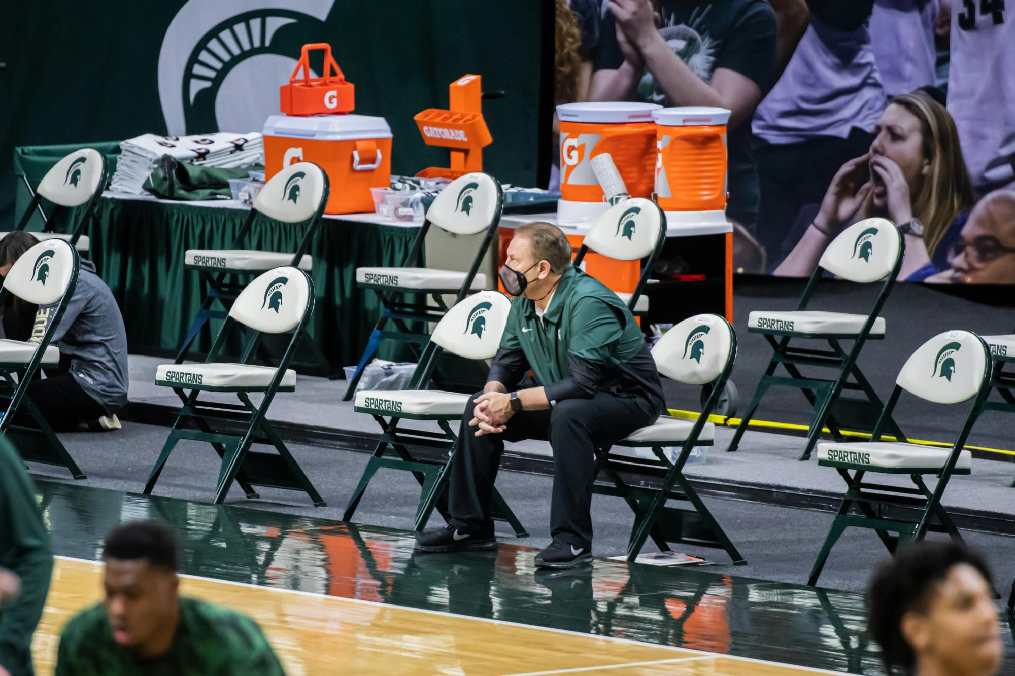 <p>Head Coach Tom Izzo sits and watches Purdue warmup prior to the Spartans&#x27; 55-54 loss to the Boilermakers on Jan. 8, 2021.</p>