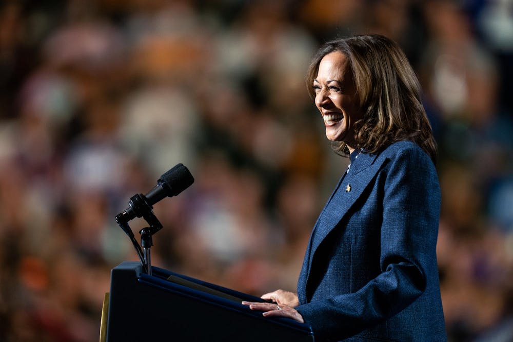 <p>Vice President Kamala Harris speaks at her presidential campaign rally on Michigan State University's campus in East Lansing, Michigan, on Nov. 3, 2024. Vice President Harris' rally at MSU demonstrates this election cycle's focus on young voters and battleground states like Michigan.</p>