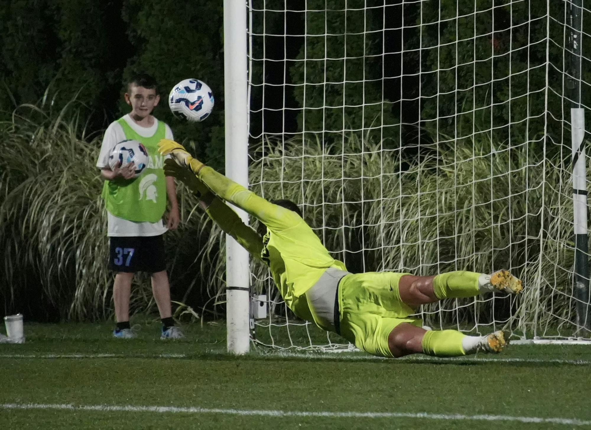 <p>Goalkeeper Zac Kelly blocked the game tying penalty kick, which left the score 1-0 on Sept. 13, 2024. This is the first Big10 match-up between the teams, which resulted in a 1-0 win by the Spartans.</p>