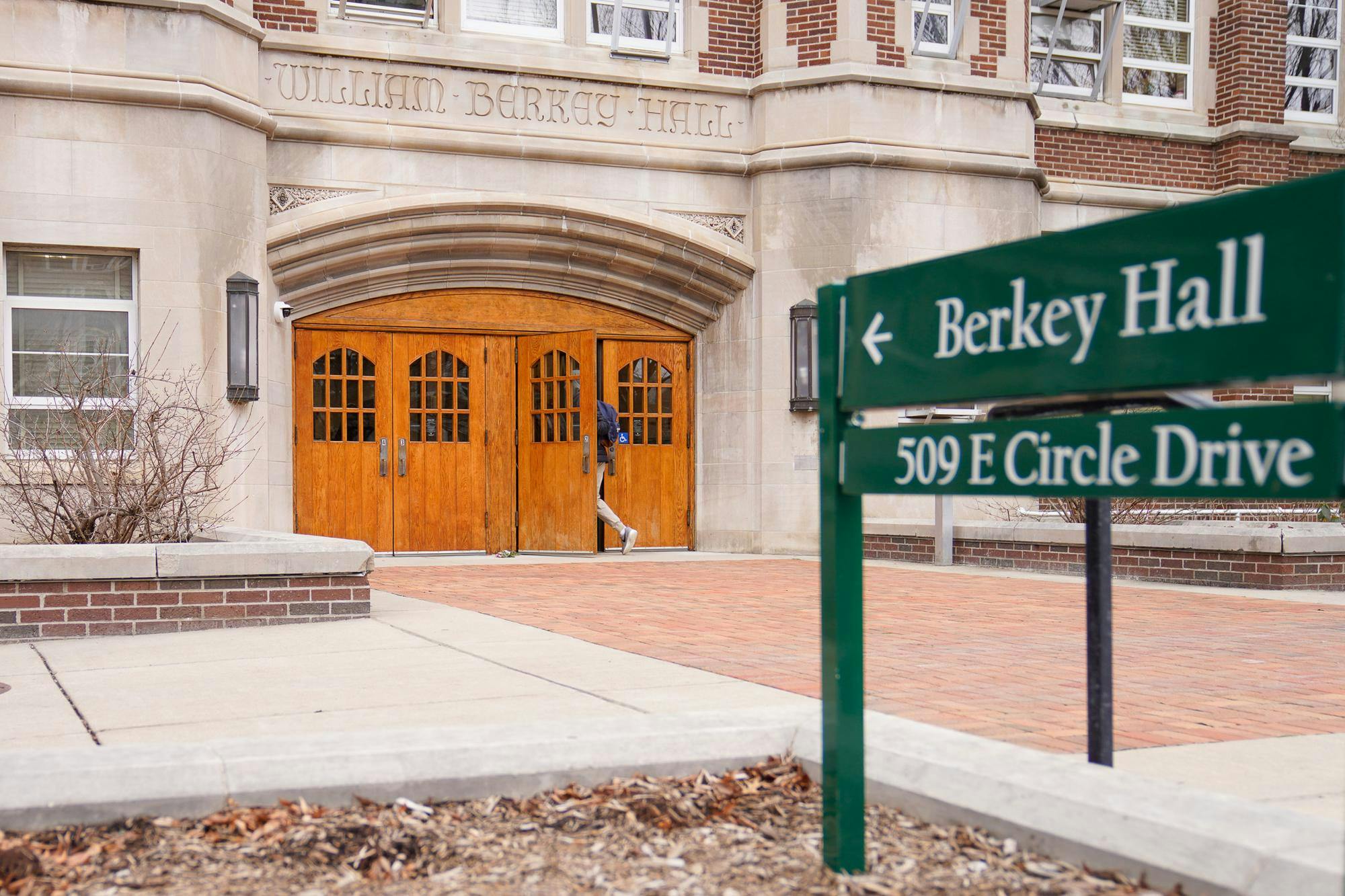 Students make their way into Berkey Hall on the first day of classes of the Spring semester at MSU on Jan. 8, 2024. This is the first day Berkey Hall has been opened for students since the mass shooting from Feb. 13, 2023