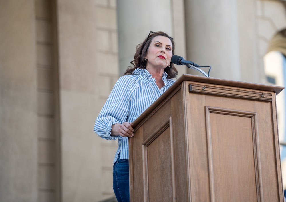 Governor Gretchen Whitmer addresses Pro-Choice protesters at the Michigan State Capitol on June 24, 2022.

Pro-Choice protesters gather on the Michigan State Capitol lawn on June 24, 2022 after the Supreme Court overturned the constitutional right to an abortion, decided by Roe v. Wade in 1973, through their decision in the Dobbs vs. Jackson Women's Health Organization case.