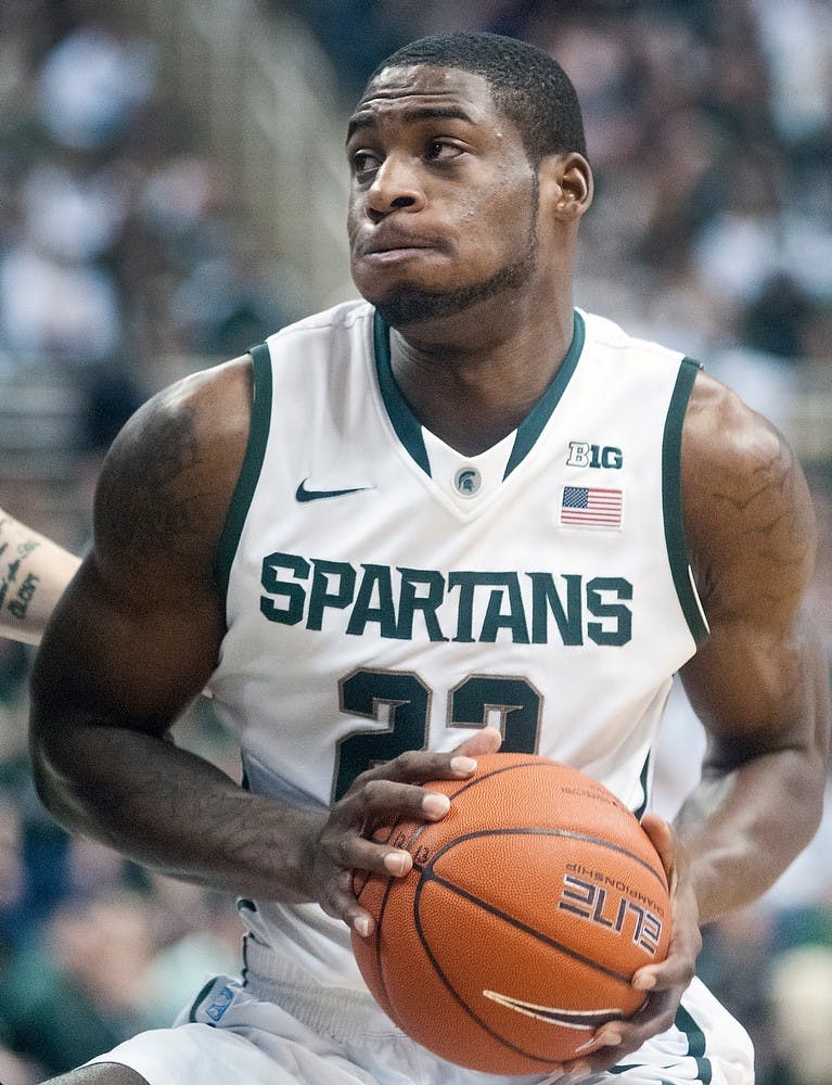 	<p>Sophomore guard/forward Branden Dawson steps back for a jump shot Saturday, Jan. 5, 2012, at Breslin Center. <span class="caps">MSU</span> defeated Purdue 84-61 during the Spartans&#8217; Big Ten home opener. Adam Toolin/The State News</p>
