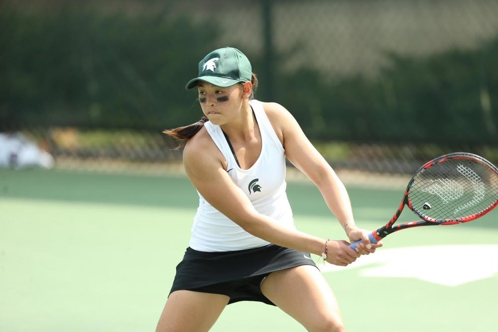 <p>Aslina Chua, an MSU women’s tennis player, won the Cissie Leary Award for the 2016-17 season. Photo courtesy of MSU Athletic Communications and Matt Mitchell.</p>