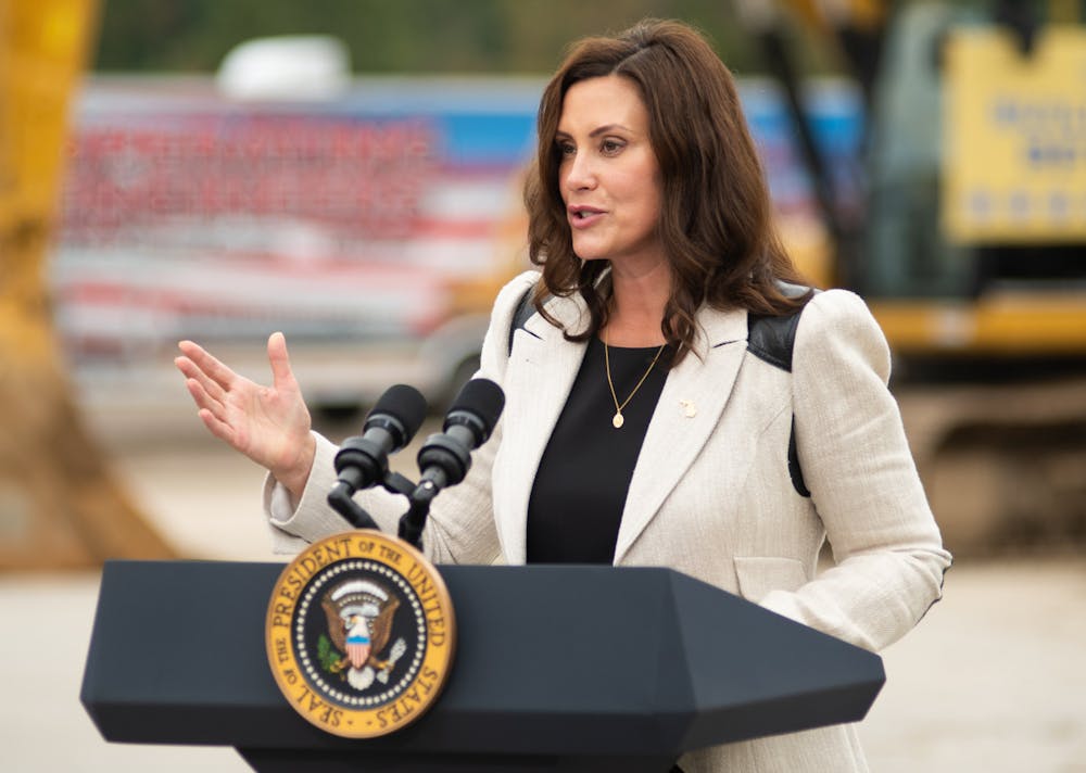 <p>Gov. Gretchen Whitmer at President Joe Biden&#x27;s &quot;Build Back Better&quot; press event in Howell on Oct. 5, 2021. </p>