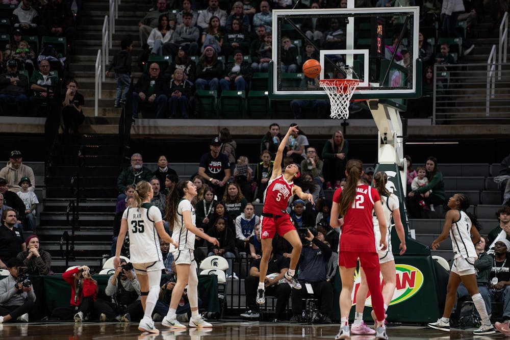 <p>Ava Watson (5), sophomore guard for Ohio State University, scores during a women’s basketball game against Michigan State University at the Breslin Center Events Center in East Lansing on Sunday, Mar. 1, 2026.</p>