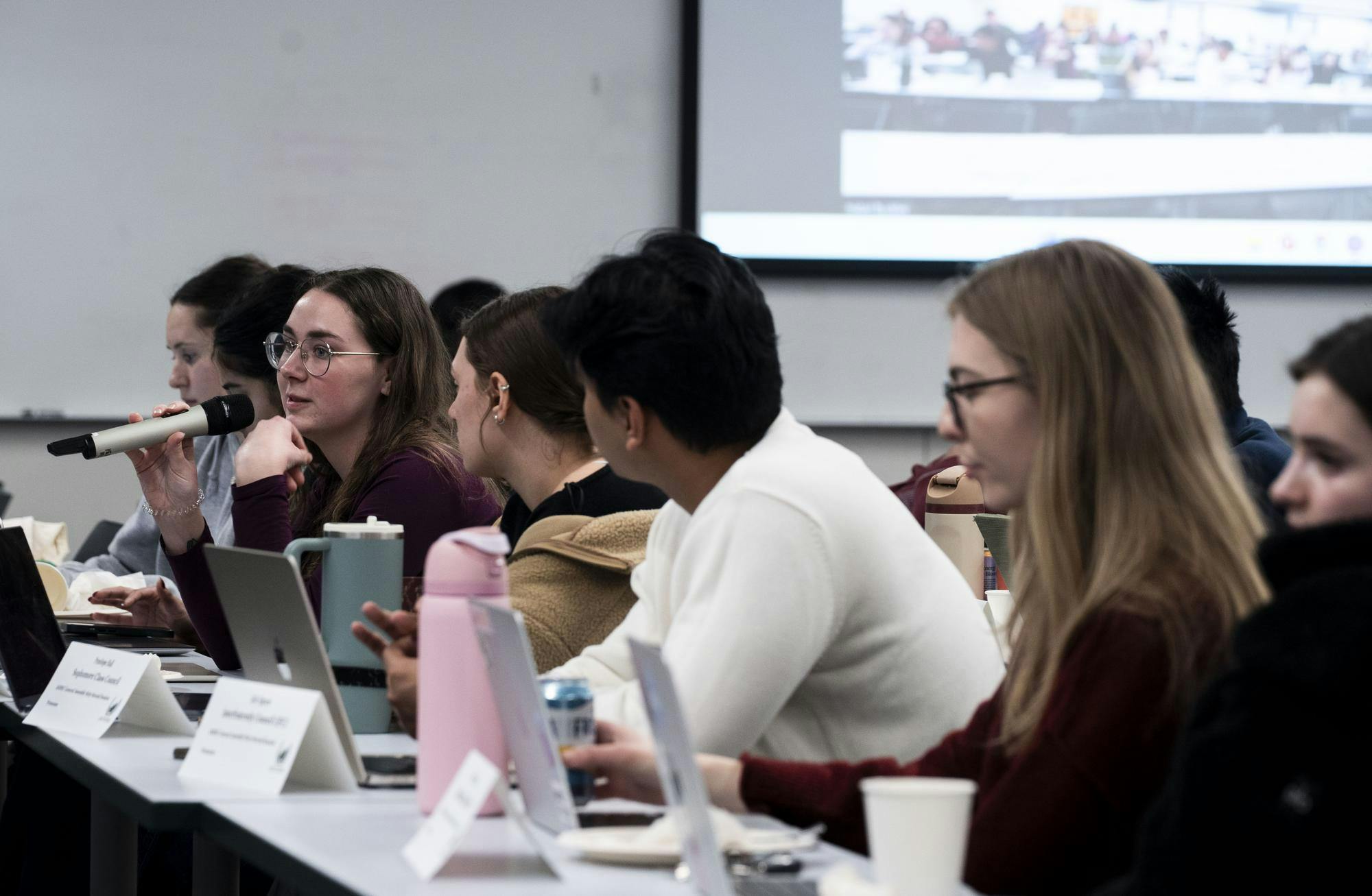 ASMSU General Assembly members speak during their meeting in the International Center on Feb. 19, 2026. 