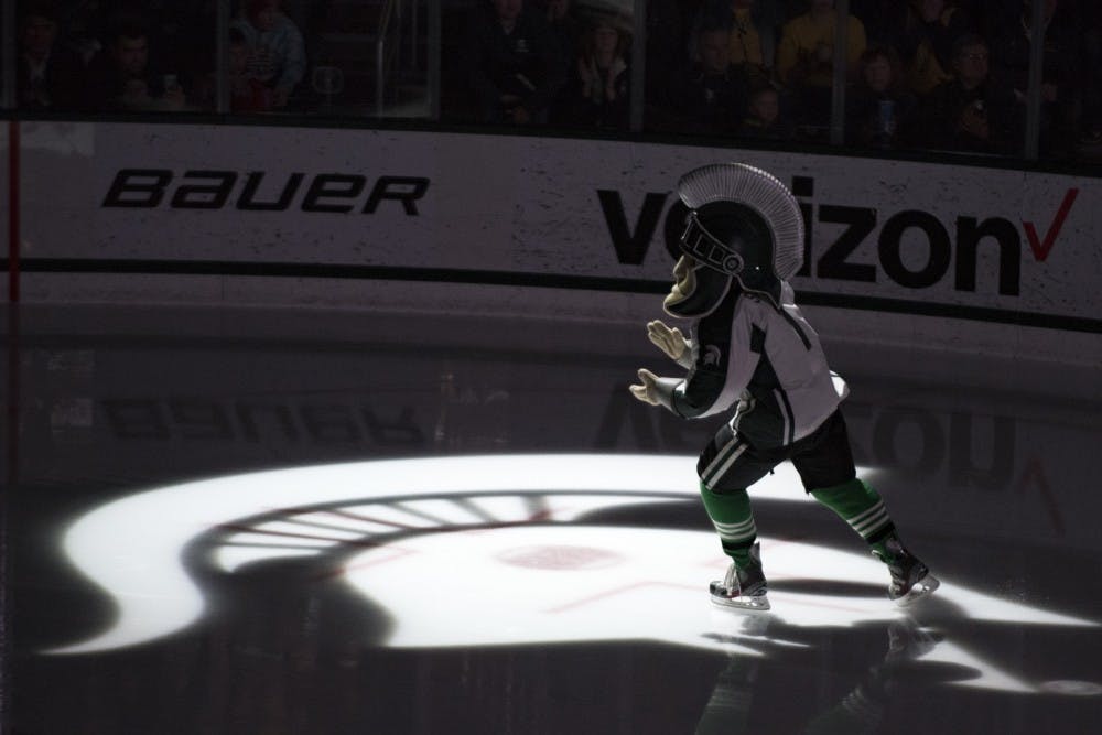 Sparty skates before the game against Michigan on Jan. 21, 2017 at Munn Ice Arena. The Spartans were defeated by Wolverines, 2-3.