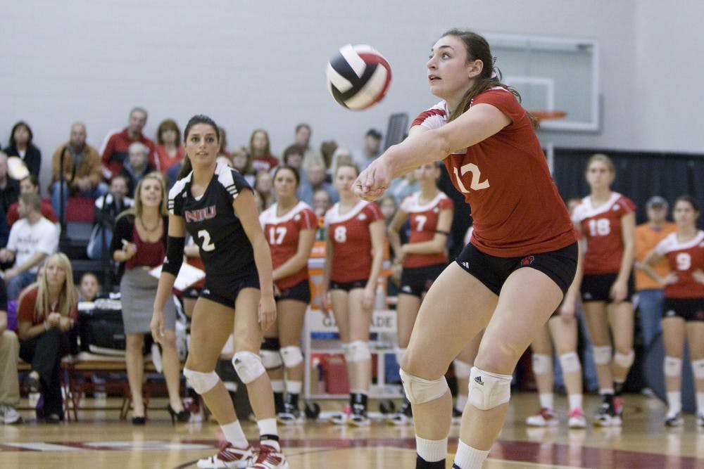 Outside hitter Lauren Wicinski makes a play as a member of the Northern Illinois volleyball team. Prior to the season, Wicinski transferred to MSU and is making an impact for head coach Cathy George's Spartans this season. Courtesy of Northern Illinois Athletic Communications