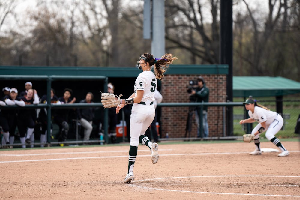 <p>MSU pitcher Faith Guidry pitches to Maryland during their match on April 29th, 2022. </p>