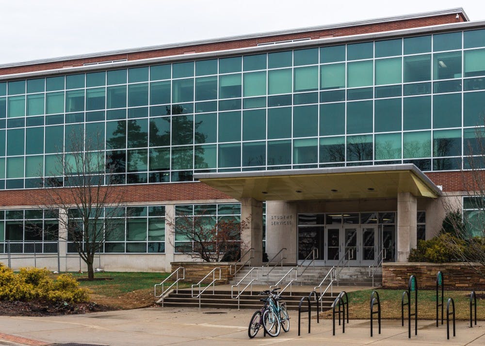 <p>The Student Services Building on March 13, 2019. The building houses the ASMSU Engagement Office, where services such as iClicker rentals and printing are offered.</p>