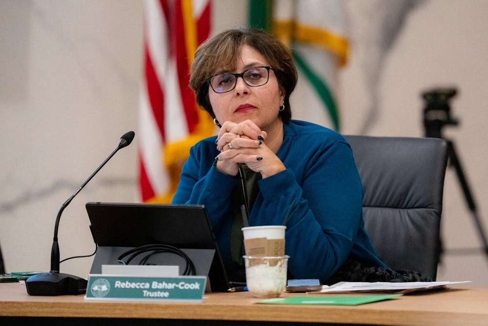<p>Michigan State University Trustee Rebecca Bahar-Cook at the second MSU Board of Trustees meeting at Hannah Administration Building in East Lansing, Michigan on Friday, Dec. 12, 2025. </p>