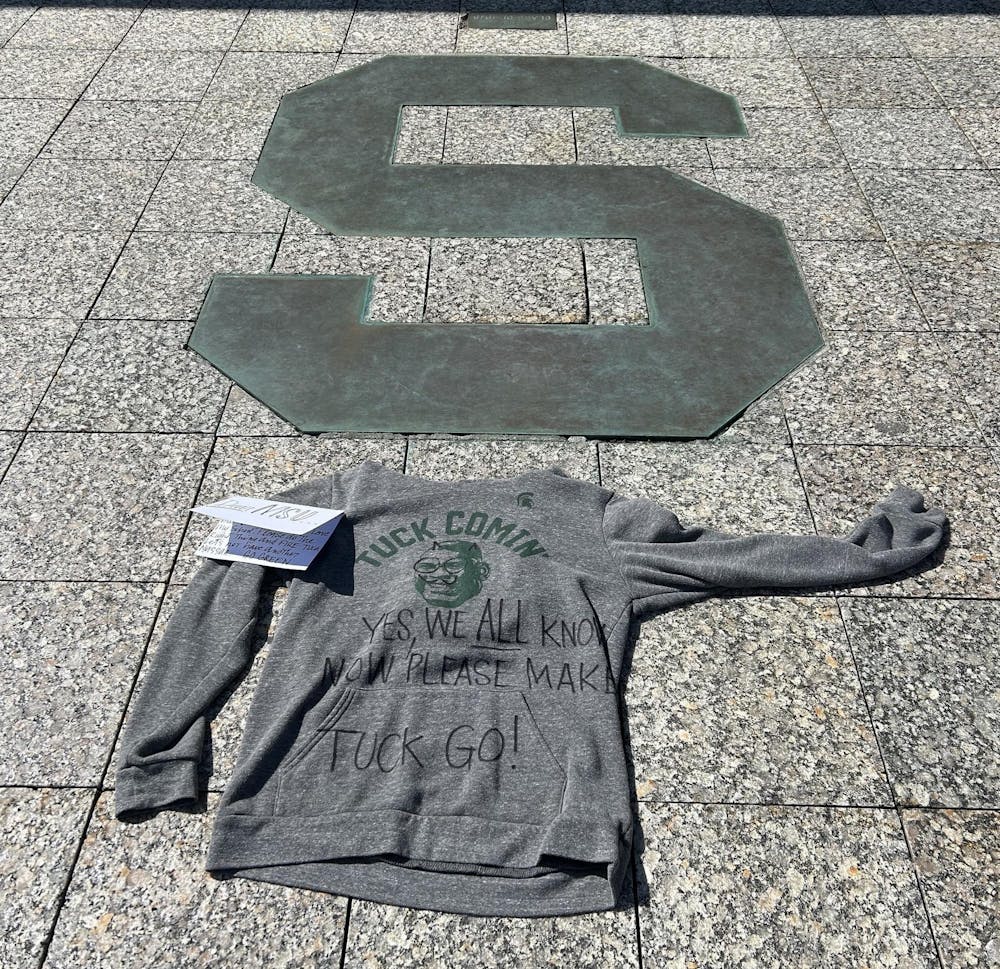 <p>Shirt left outside the Hannah Administration Building on Sep. 10, 2023 following news of investigation into Mel Tucker. </p>
