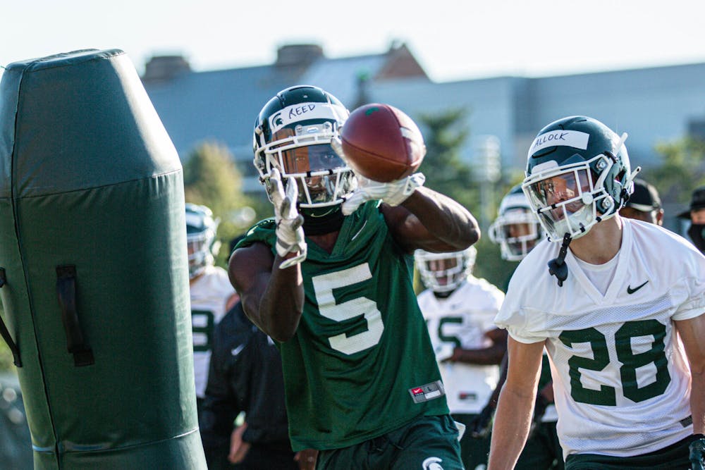 <p>Redshirt sophomore wide receiver Jayden Reed at practice in August 2020. Photo courtesy of Michigan State Athletic Communications. </p>