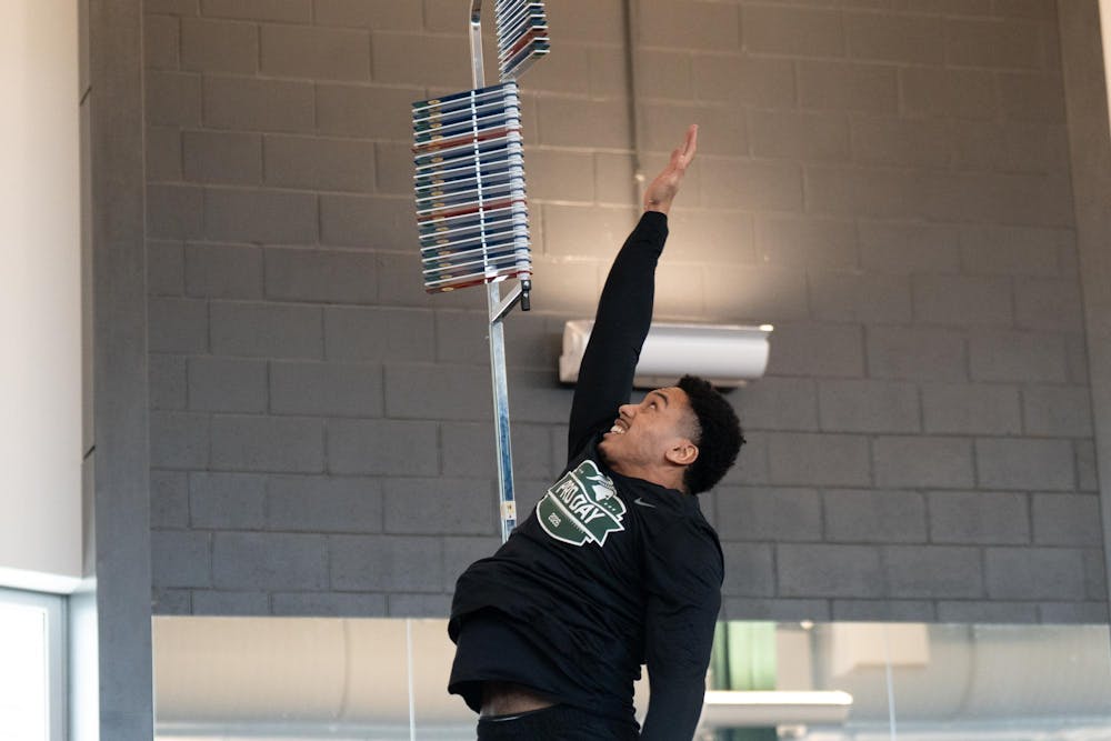 Michigan State football players participate in Pro Day for NFL Scouters at the Duffy Daugherty and Clara Bell Smith Student Athlete Academic Center in East Lansing, MI, on March 19, 2026