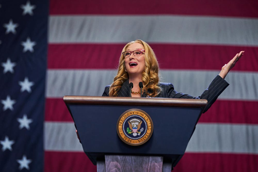 <p>DON&#x27;T LOOK UP, Meryl Streep as President Janie Orlean. Cr. Niko Tavernise / Netflix © 2021</p>