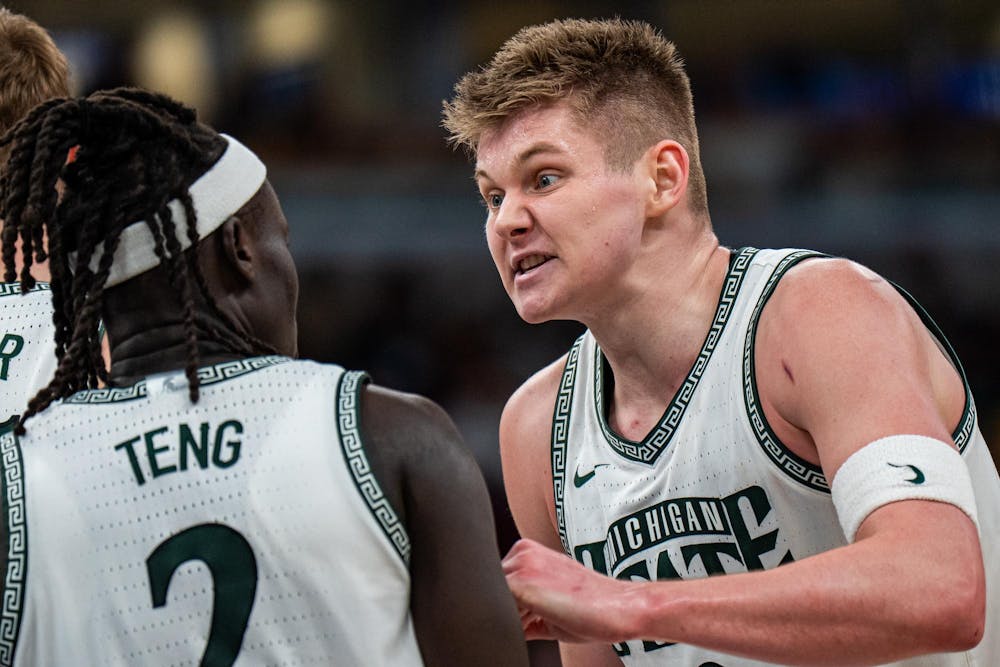 The Michigan State Spartans face off against the UCLA Bruins inside the United Center in Chicago, Illinois, on Friday, March 13, 2026. MSU lost to UCLA in Game 14 of the Big Ten Basketball Tournament, 88-84. 