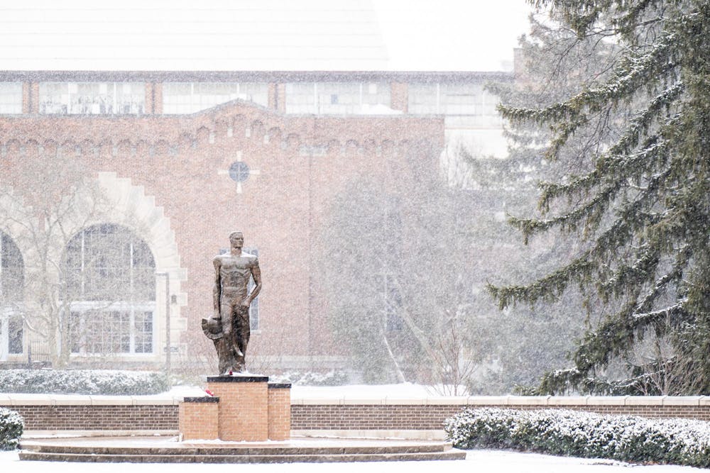 Spartan Statue is pictured on the campus of Michigan State University in East Lansing, Mich., on Sunday, Feb. 22, 2026.