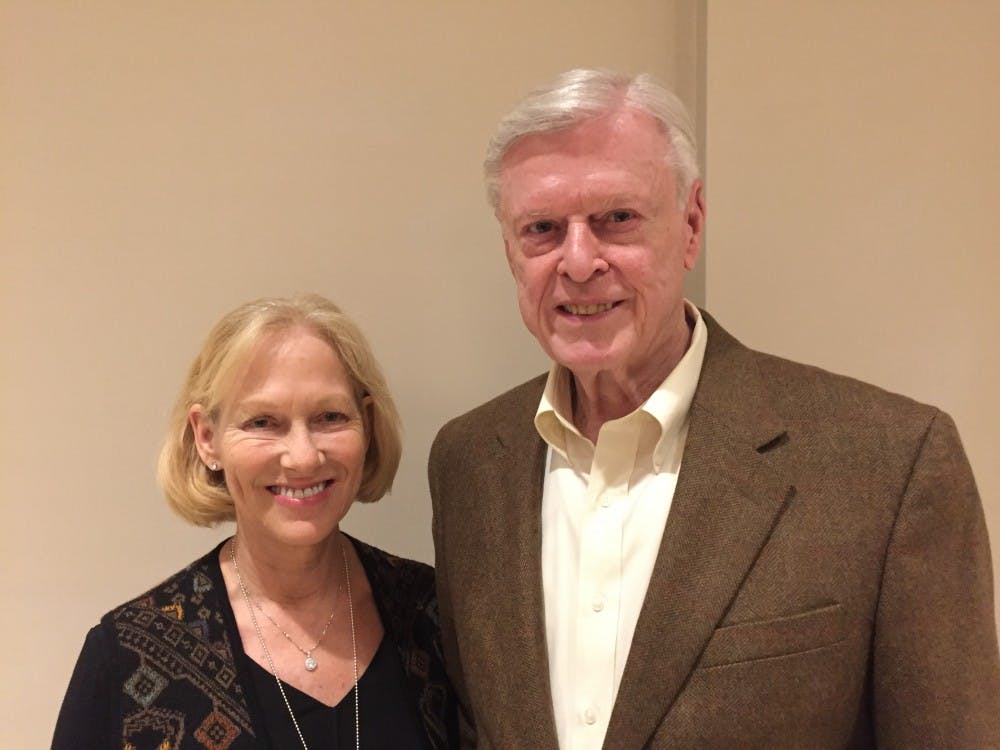 <p>MSU alumnus Russell Palmer pictured with wife Wendy</p>