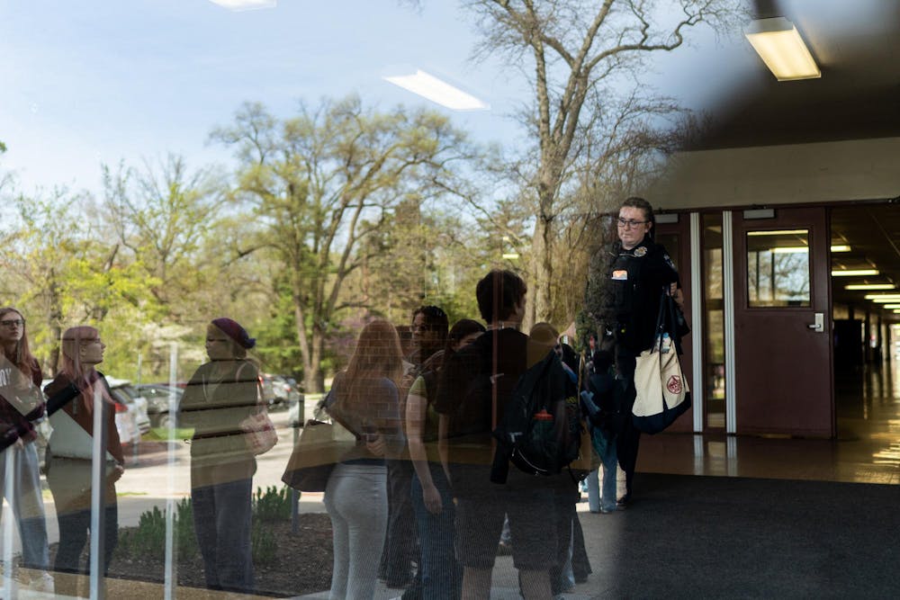 <p>Michigan State University Police respond to the evacuation of Wells Hall due to the presence of unknown chemicals on campus in East Lansing, Mich., on Monday, April 27, 2026.</p>