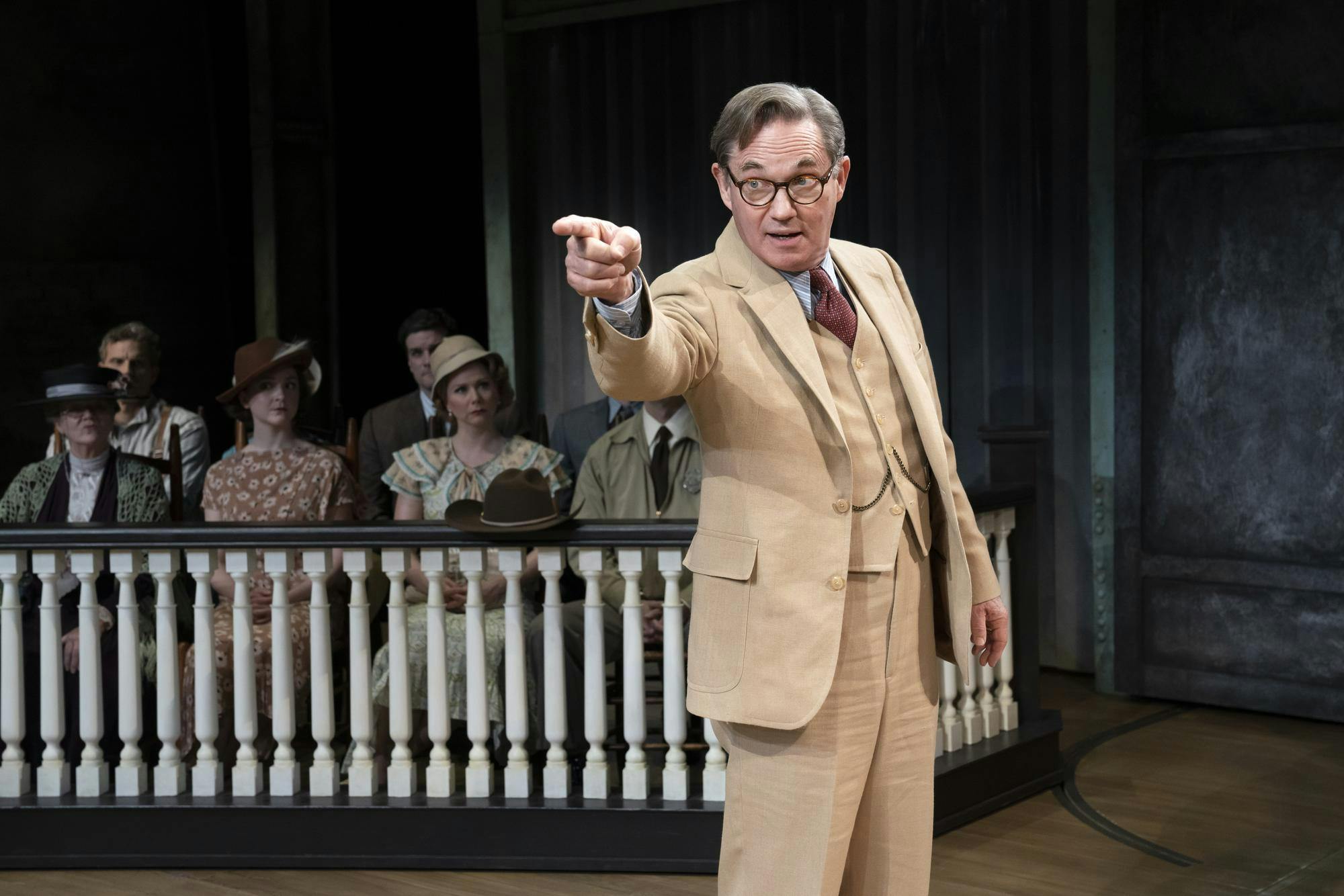 <p>Atticus Finch, played by Richard Thomas, in the courtroom during the "To Kill a Mockingbird" play. Photo courtesy of Julieta Cervantes from the Wharton Center.</p>