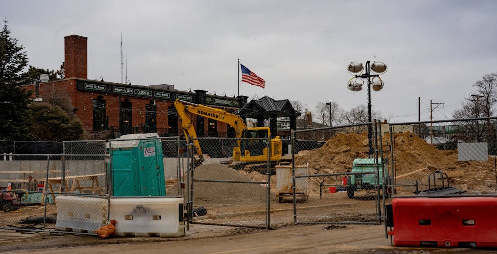 The under construction site of the new MSU Federal Credit Union branch located at 311 Abbot Rd. in front of Dublin Square. Shot Jan. 19, 2022