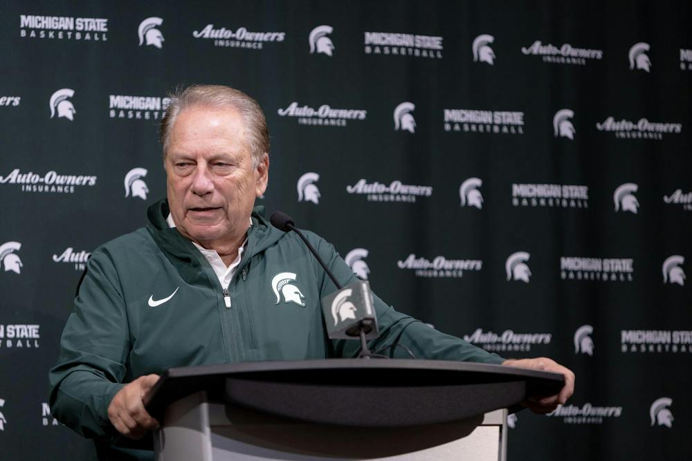<p>Michigan State head men's basketball coach Tom Izzo at the first day of practice press conference at the Breslin Center in East Lansing, Mich., on Tuesday, Sept. 22, 2026.</p>