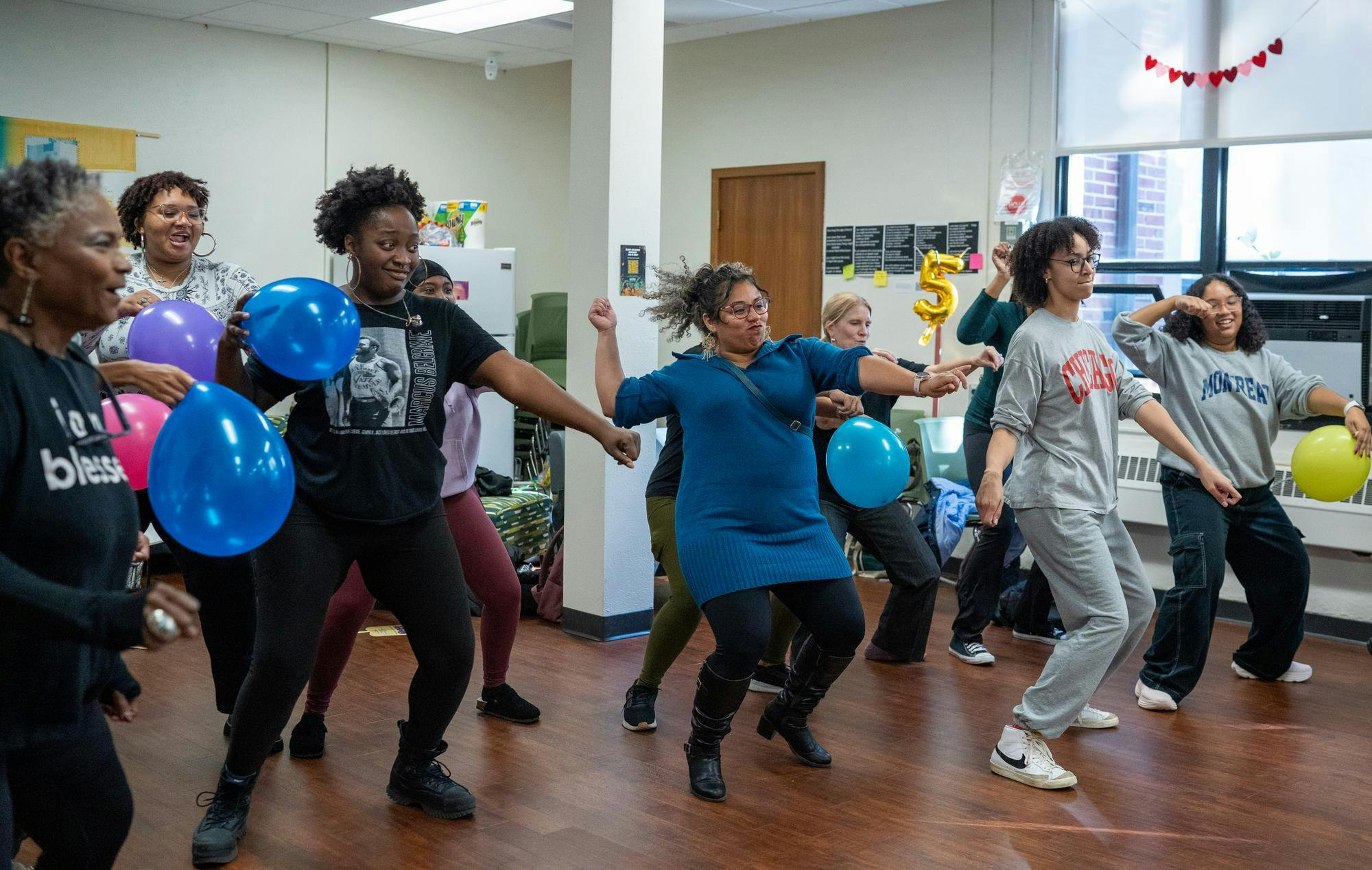 An African and American Studies class dances during the Rhythms of Resistance: Afro-Colombian Dance for Wellness event during the Activating Wellness Week in North Kedzie Hall on Oct. 24, 2024. 