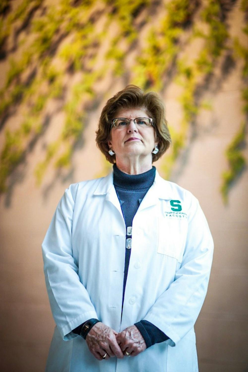 <p>Kathy Forrest, instructor and coordinator of professional programs in the College of Nursing, poses for a portrait on Nov. 9, 2017 at the Bott Building for Nursing Education and Research. Forrest educates nursing professionals or who people who are not yet licensed on human trafficking issues. "The most common type of human trafficking in Michigan is sex trafficking," Forrest said.&nbsp;</p>