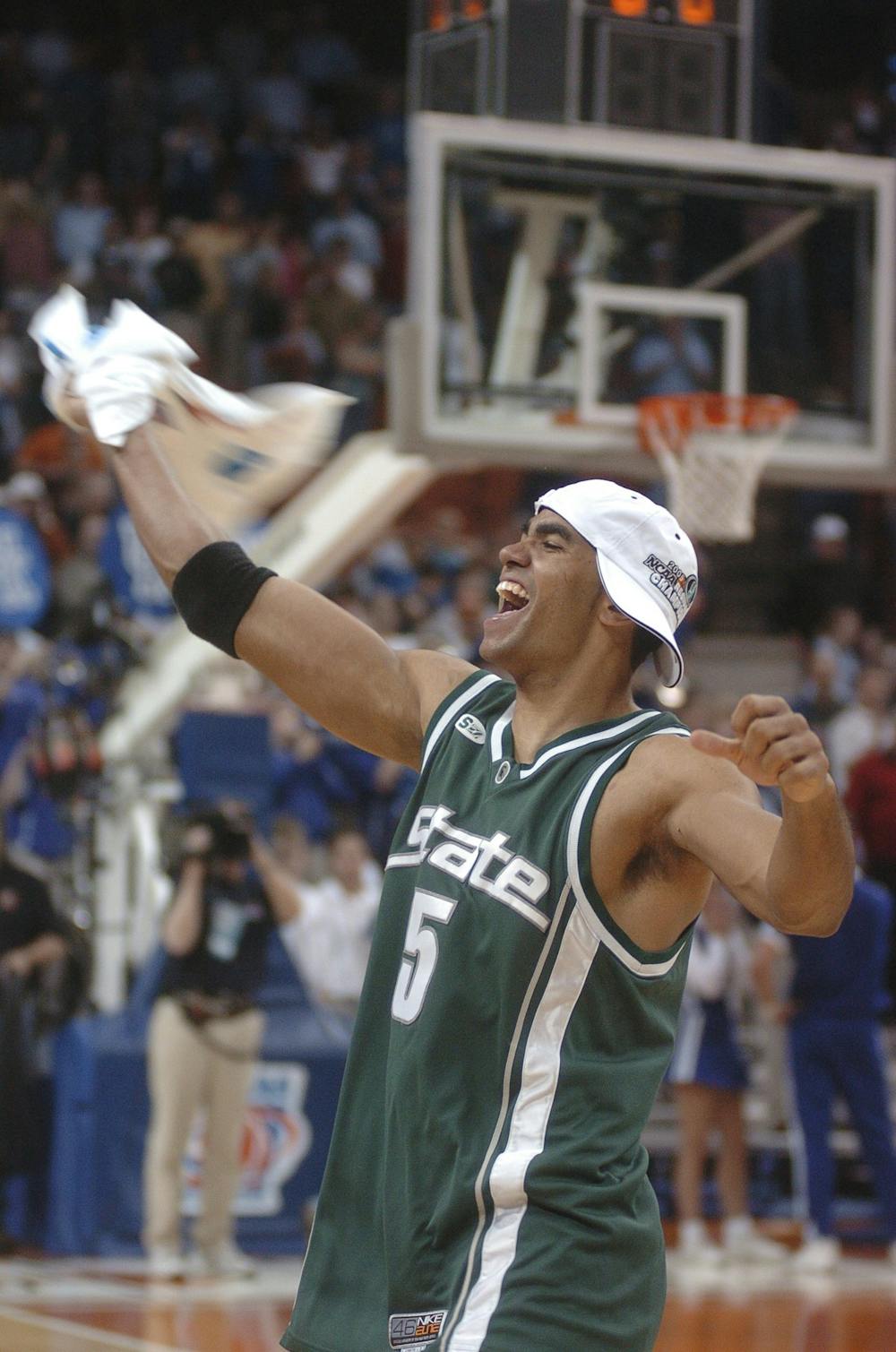 <p>MSU&#x27;s Chris Hill celebrates following a double-overtime win against Kentucky, earning the Spartans&#x27; fourth trip to the in seven years to Final Four on Mar. 27, 2005. Clint Spaulding/The State News</p>