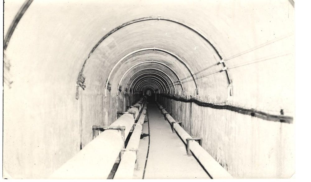 A photo of the steam tunnels underneath Michigan State University, circa 1950.