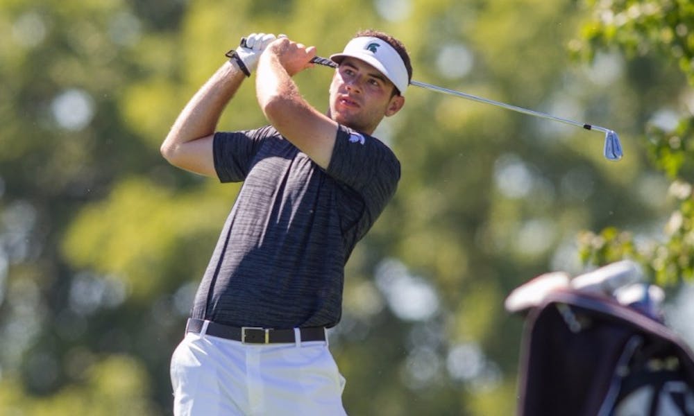 <p>Then-senior and Co-Captain Charlie Netzel in 2016 during the second round of the 12th annual Inverness Intercollegiate golf tournament hosted by the University of Toledo at the Inverness Club in Toledo, Ohio. Photo courtesy of MSU Athletic Communications.</p>