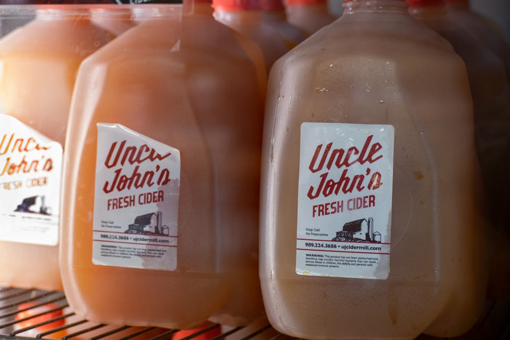 <p>The one gallon jugs of apple cider available for sale at Uncle John’s Cider Mill.</p>