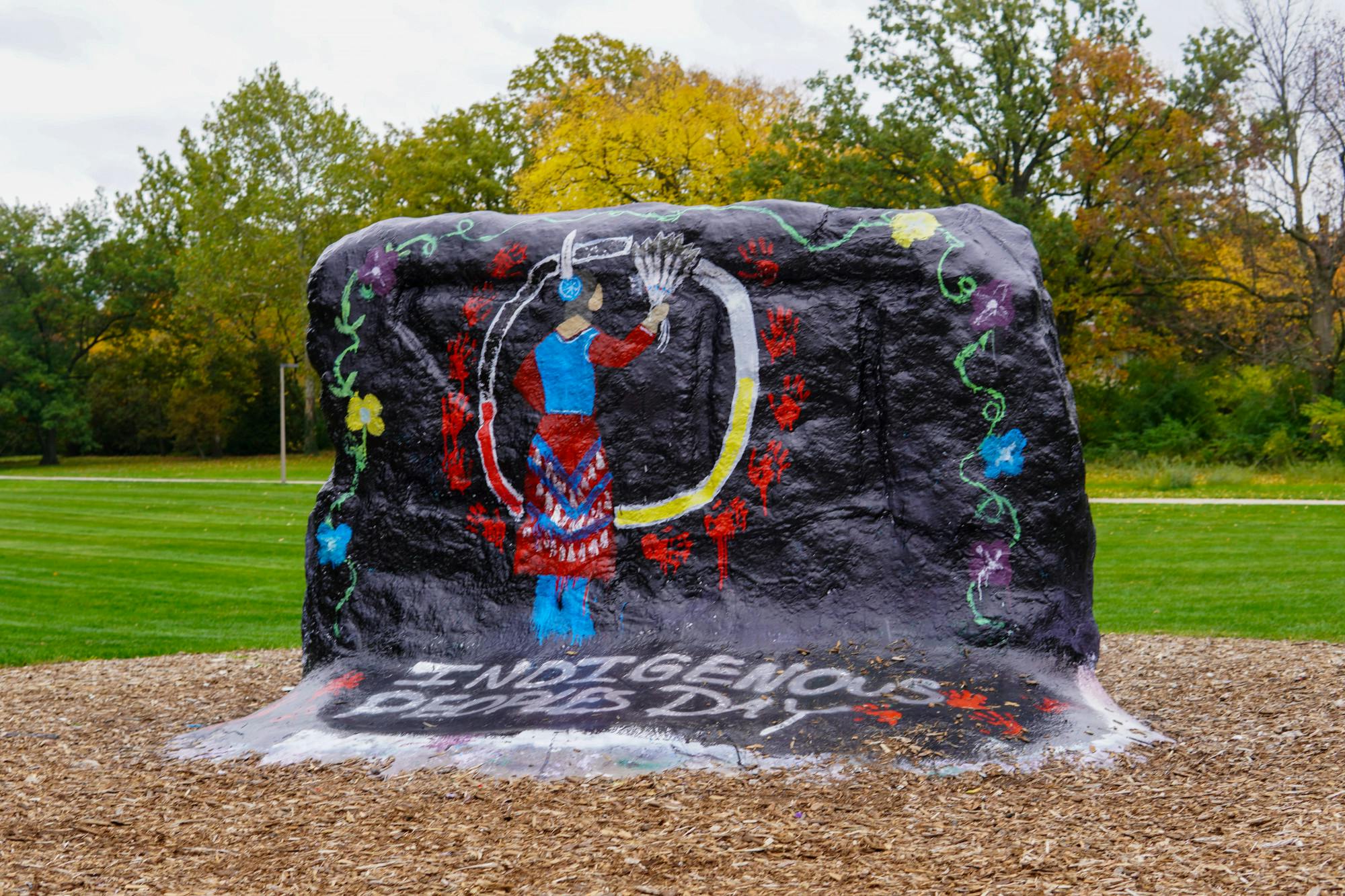 The Rock on Farm Lane was painted in honor of Indigenous People's Day on Monday Oct. 12, 2020.